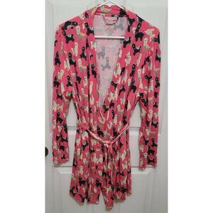 MeUndies Women's Long Sleeve Tie Waist Robe Llama Print Pink Micromodal Sz XS/S